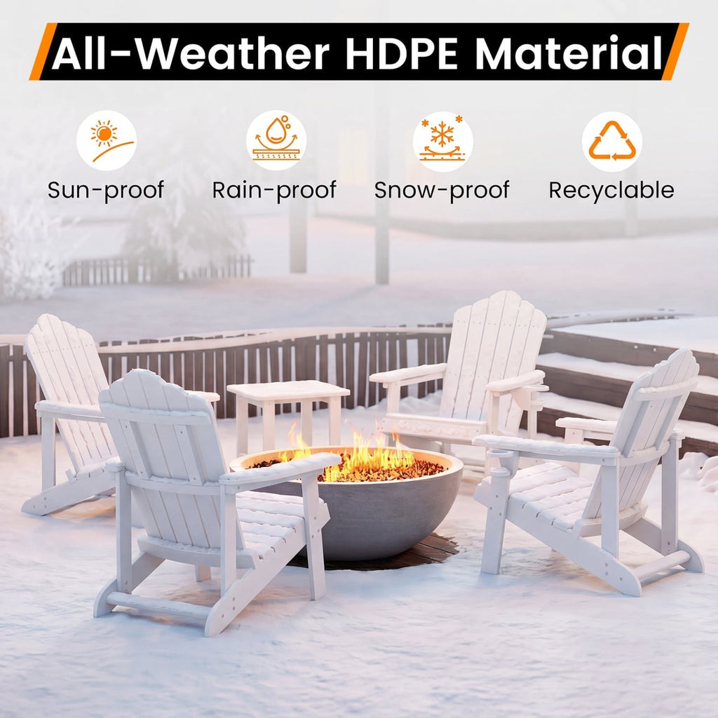 Outdoor Adirondack Chair with Built-in Cup Holder for Backyard Porch-White