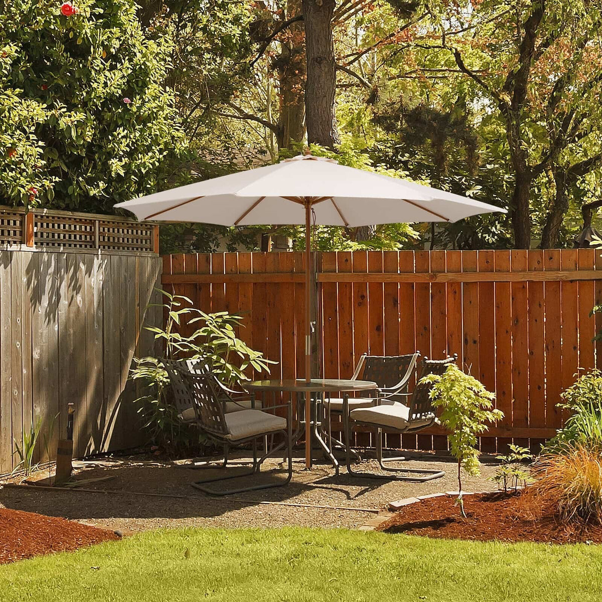 Adjustable 10 Feet Wooden Outdoor Umbrella Sunshade-Beige