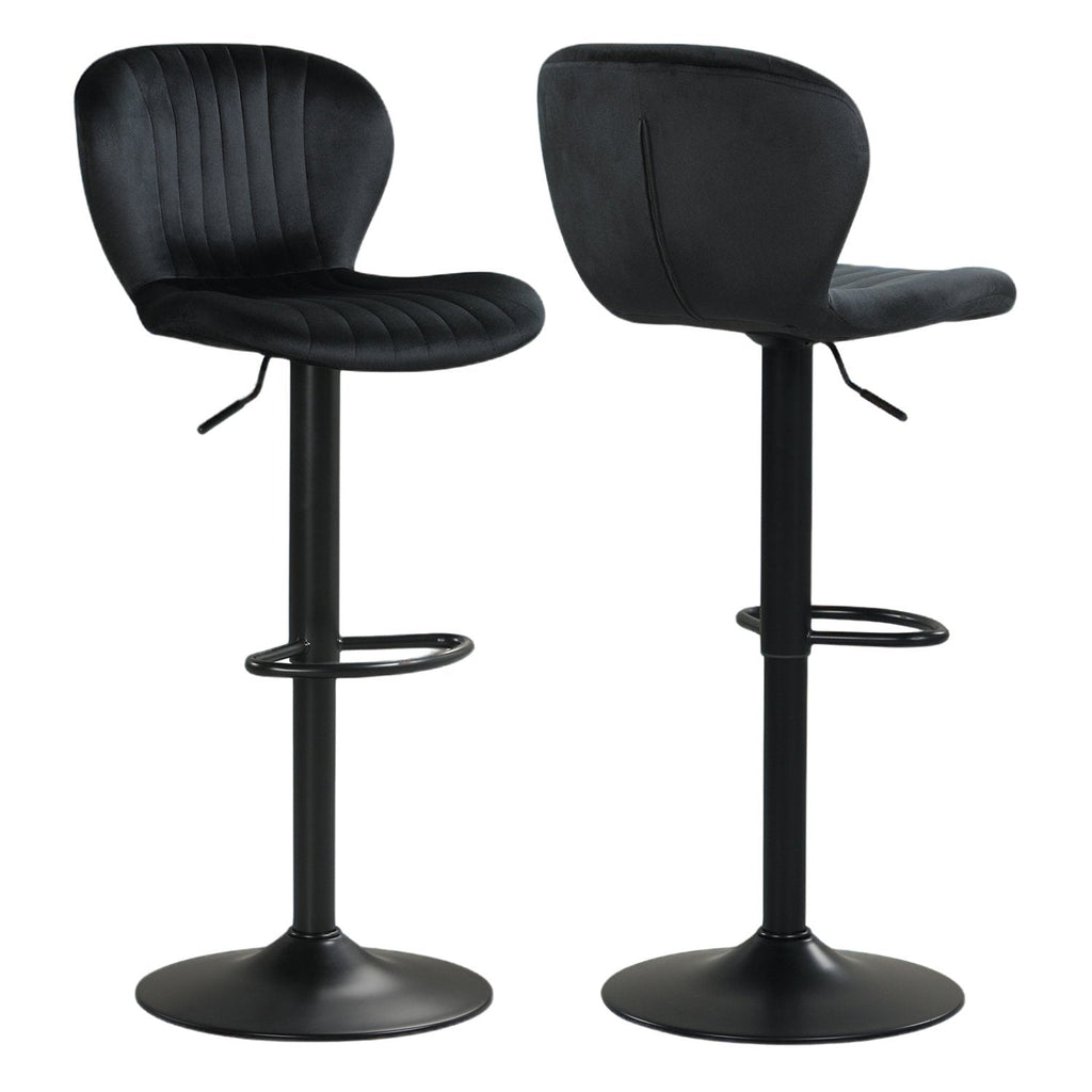 Set of 2 Adjustable Swivel Bar Stools in Black Dutch Velvet, 24 to 32 Inch Seat Height