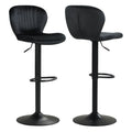 Set of 2 Adjustable Swivel Bar Stools in Black Dutch Velvet, 24 to 32 Inch Seat Height