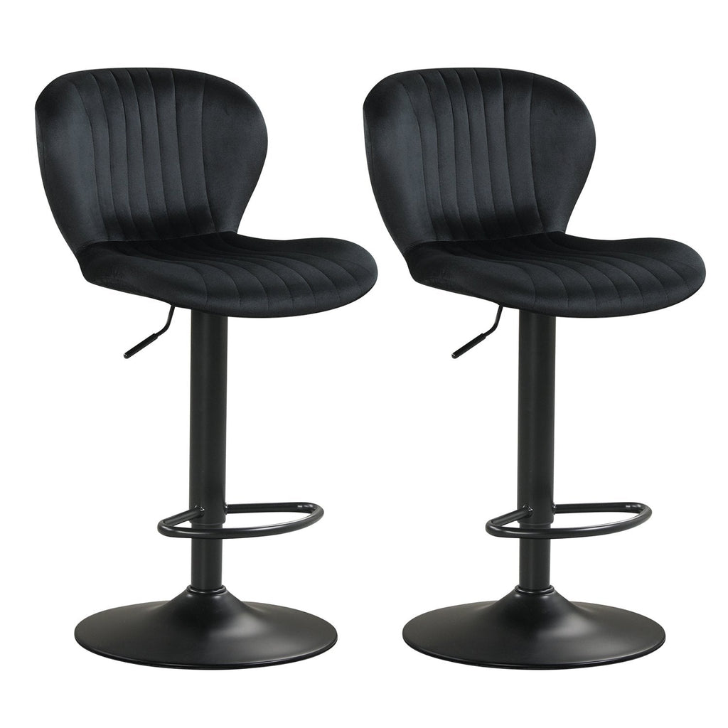 Set of 2 Adjustable Swivel Bar Stools in Black Dutch Velvet, 24 to 32 Inch Seat Height