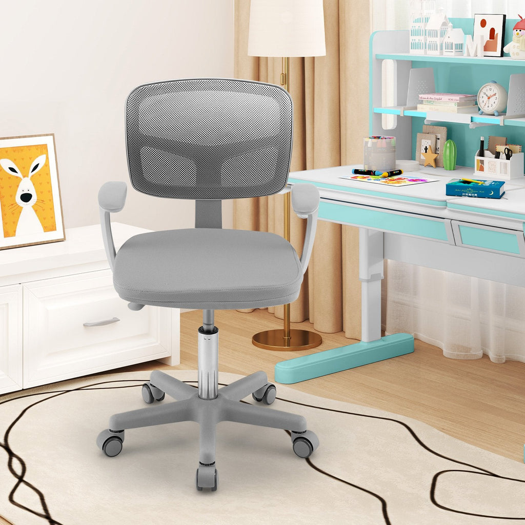 Adjustable Desk Chair with 5 Rolling Casters for Kids-Gray