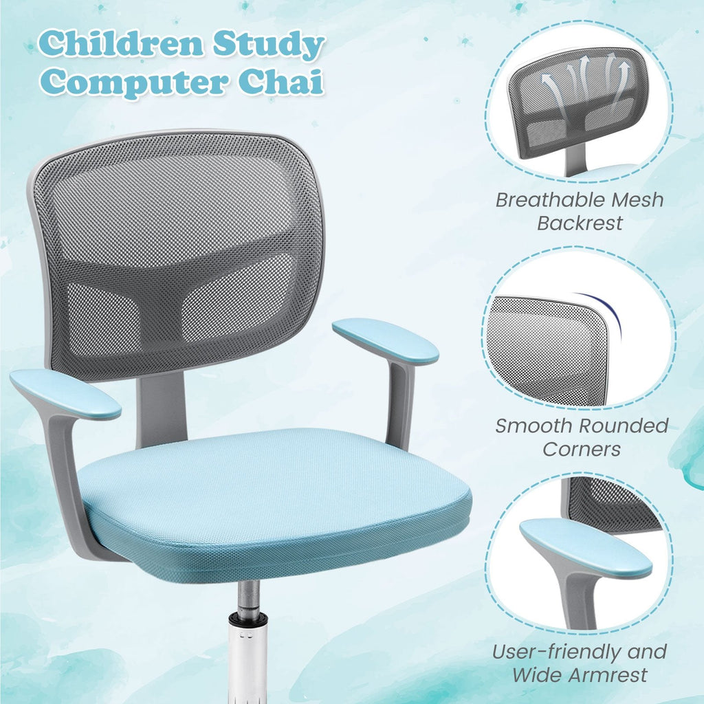 Adjustable Desk Chair with Auto Brake Casters for Kids-Blue