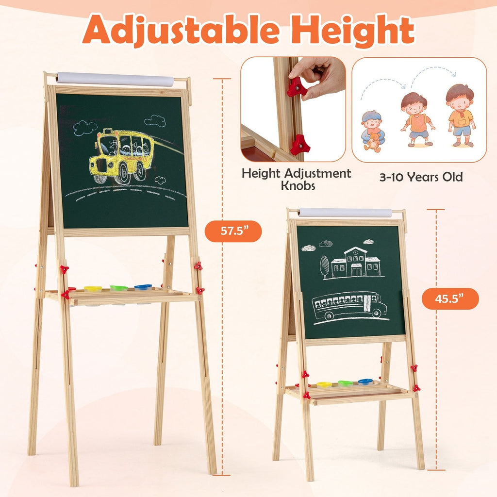 Adjustable Double-sided Easel with 4 Paint Cups-Natutral