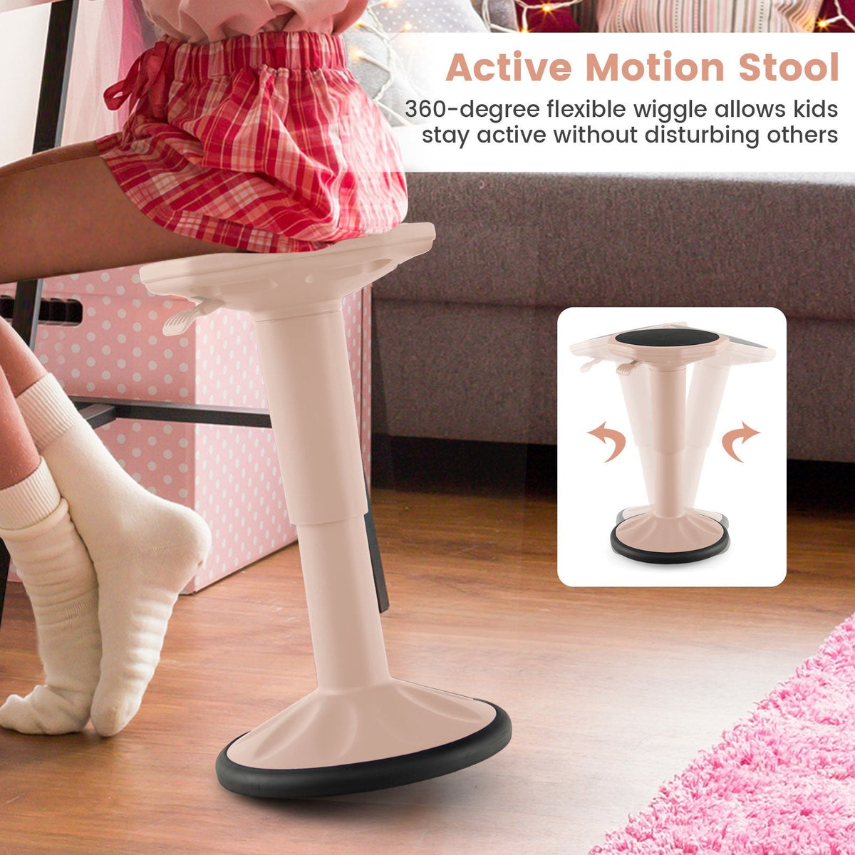 Adjustable-Height Wobble Chair Active Learning Stool for Office Stand Up Desk-Pink