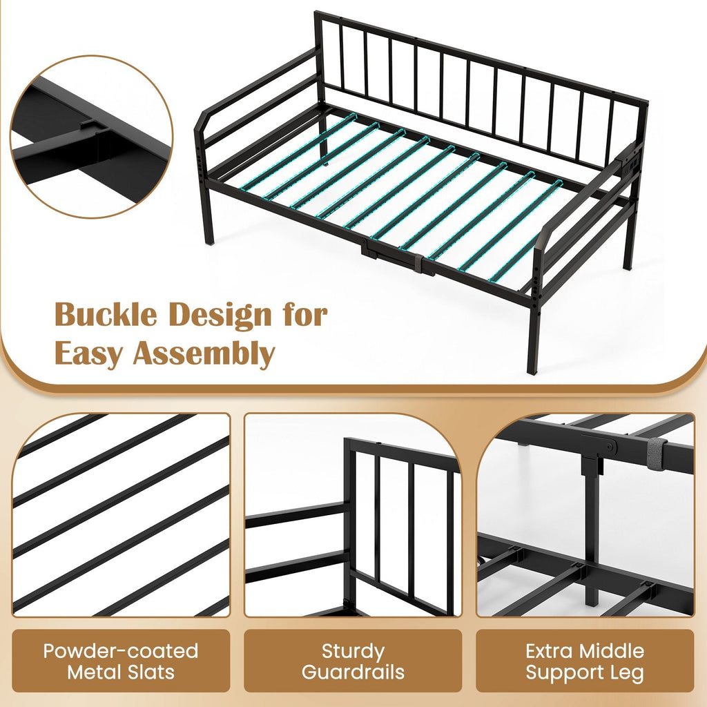 Adjustable Metal Twin Size Daybed with Charging Station and LED Light-Black
