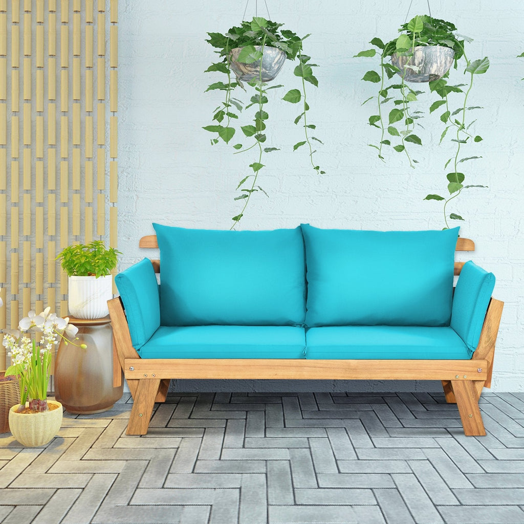Adjustable, Patio Convertible Sofa with Thick Cushion-Turquoise