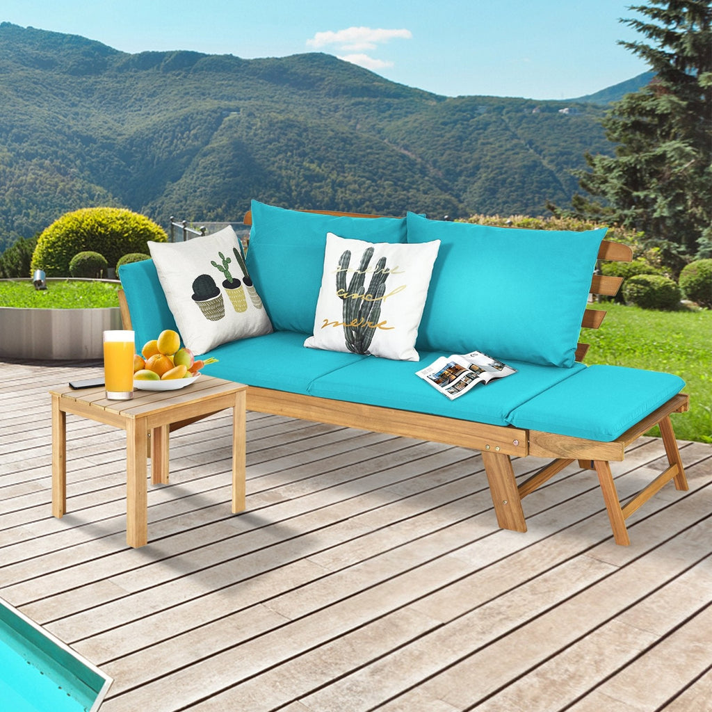 Adjustable, Patio Convertible Sofa with Thick Cushion-Turquoise