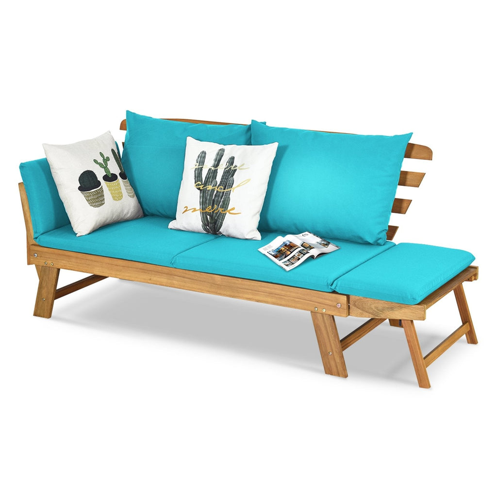 Adjustable, Patio Convertible Sofa with Thick Cushion-Turquoise