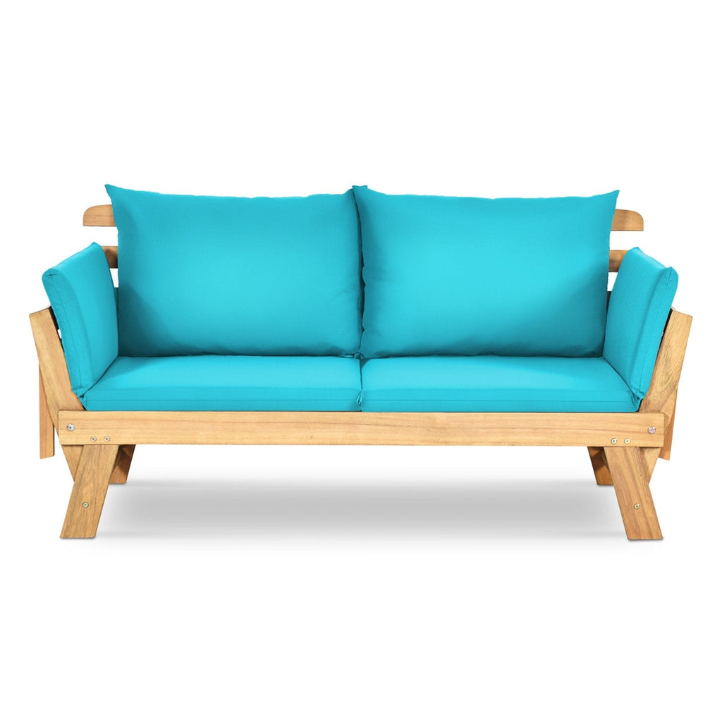 Adjustable, Patio Convertible Sofa with Thick Cushion-Turquoise