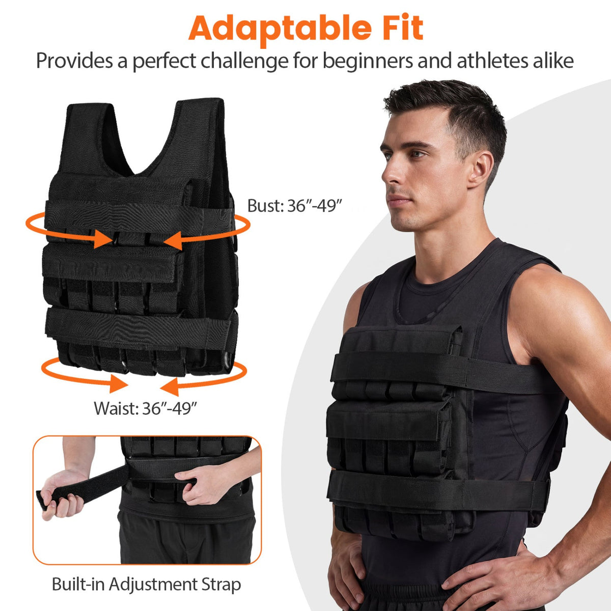 Adjustable Weighted Vest for Men and Women with Removable Iron Weights-66 lbs and M Size
