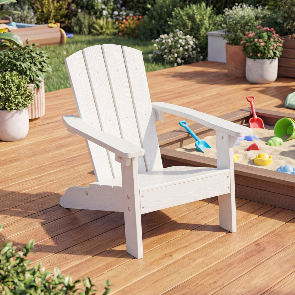 All-Weather HIPS Kid's Adirondack Chair with with High Backrest and Armrests-White