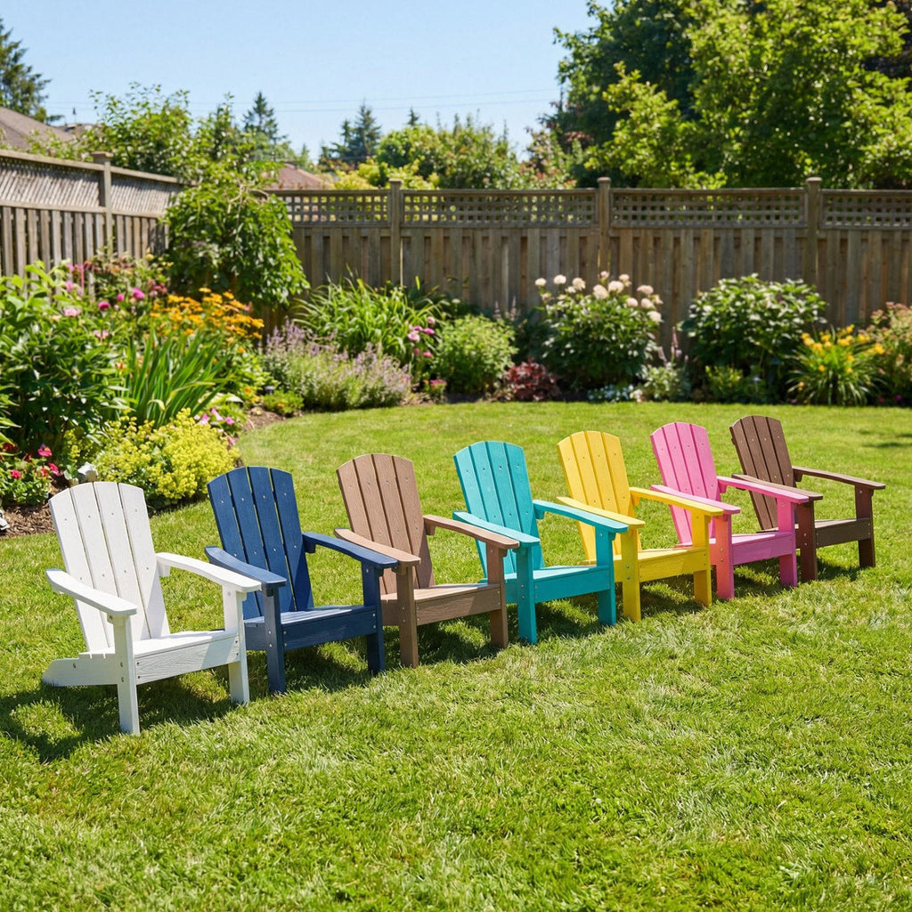 All-Weather HIPS Kid's Adirondack Chair with with High Backrest and Armrests-White