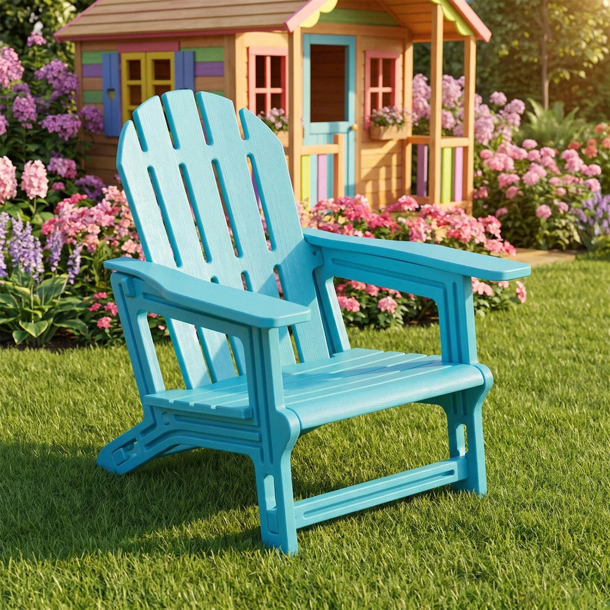 All-Weather Outdoor Kids Patio Seating with Ergonomic Design-Turquoise