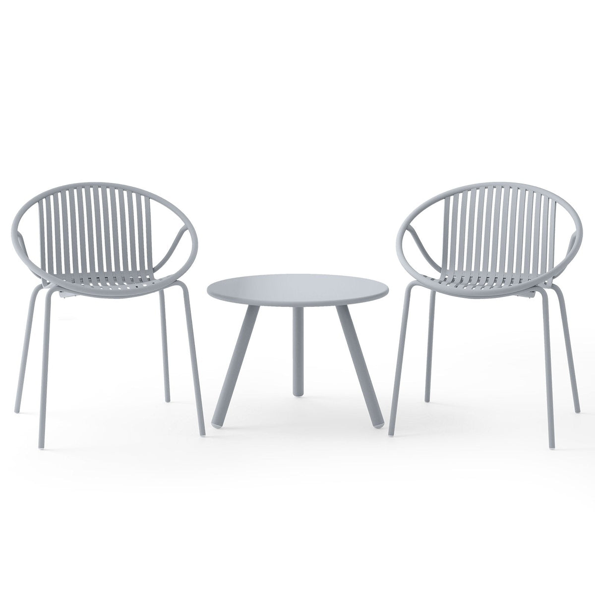 3 Piece Gray Resin Patio Conversation Set with 2 Round Back Chairs and Round Coffee Table