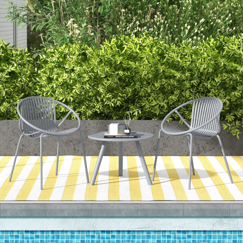 3 Piece Gray Resin Patio Conversation Set with 2 Round Back Chairs and Round Coffee Table
