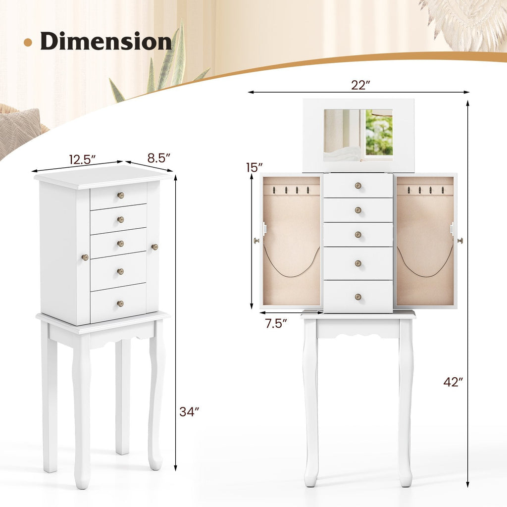 2 Colors Armoire Storage Standing Jewelry Cabinet with Mirror-White