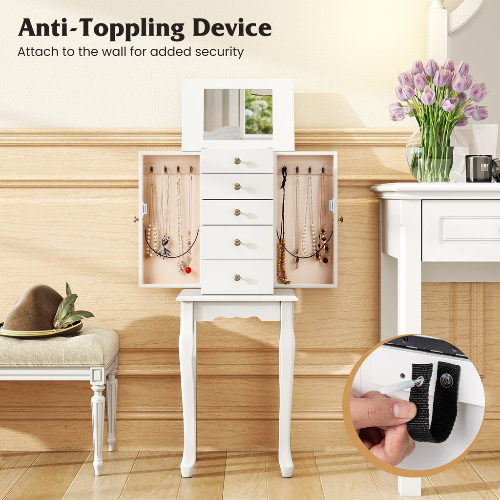 2 Colors Armoire Storage Standing Jewelry Cabinet with Mirror-White
