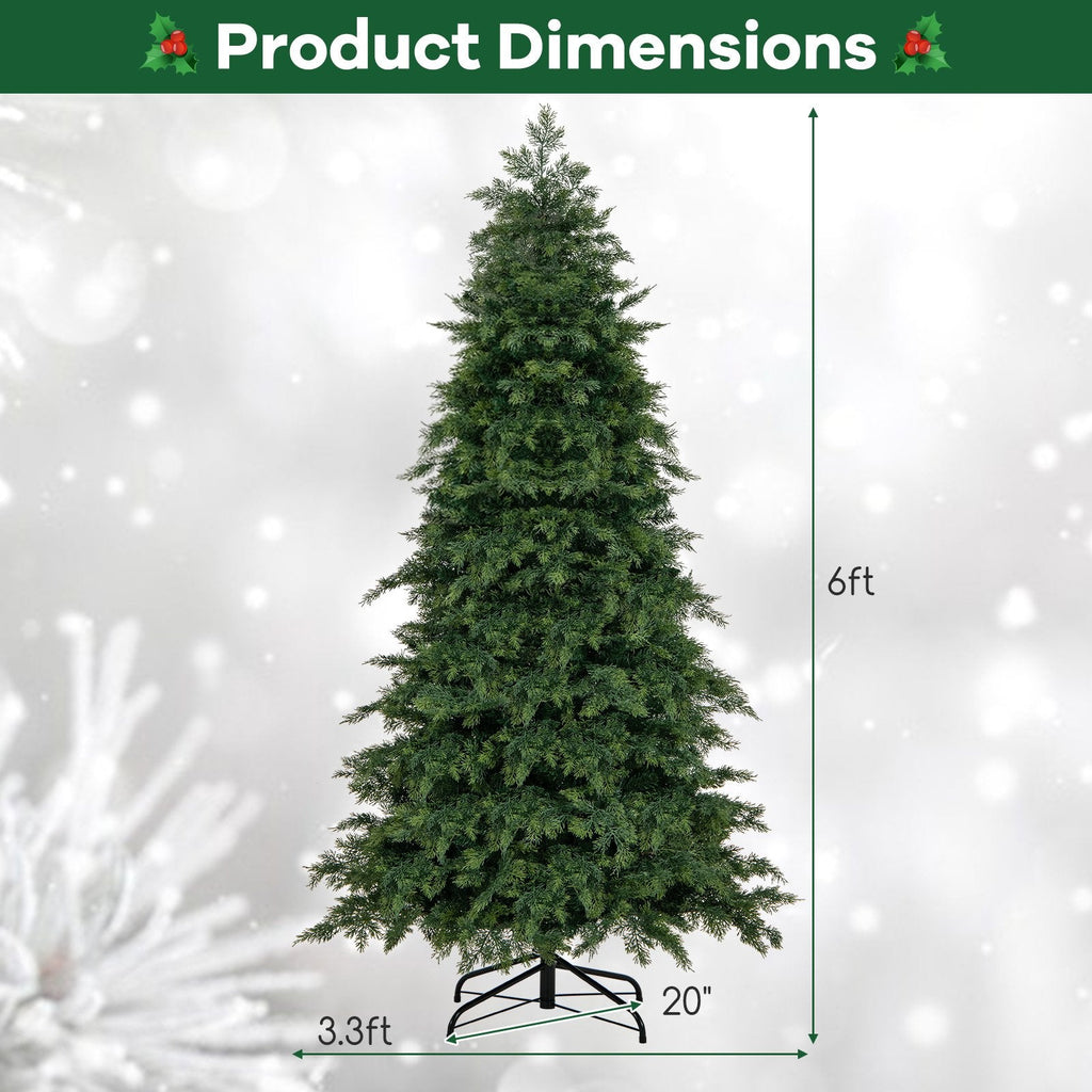 6 FT Artificial Christmas Tree, Unlit Hinged Spruce with 721 PE and PVC Tips and Metal Base