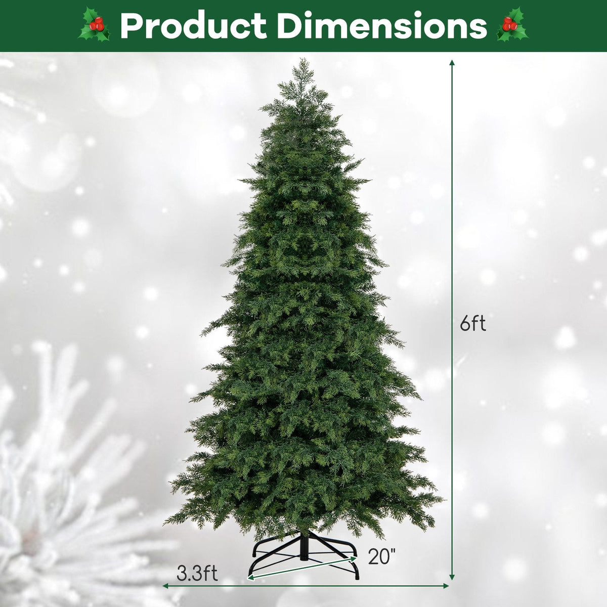 6 FT Artificial Christmas Tree, Unlit Hinged Spruce with 721 PE and PVC Tips and Metal Base