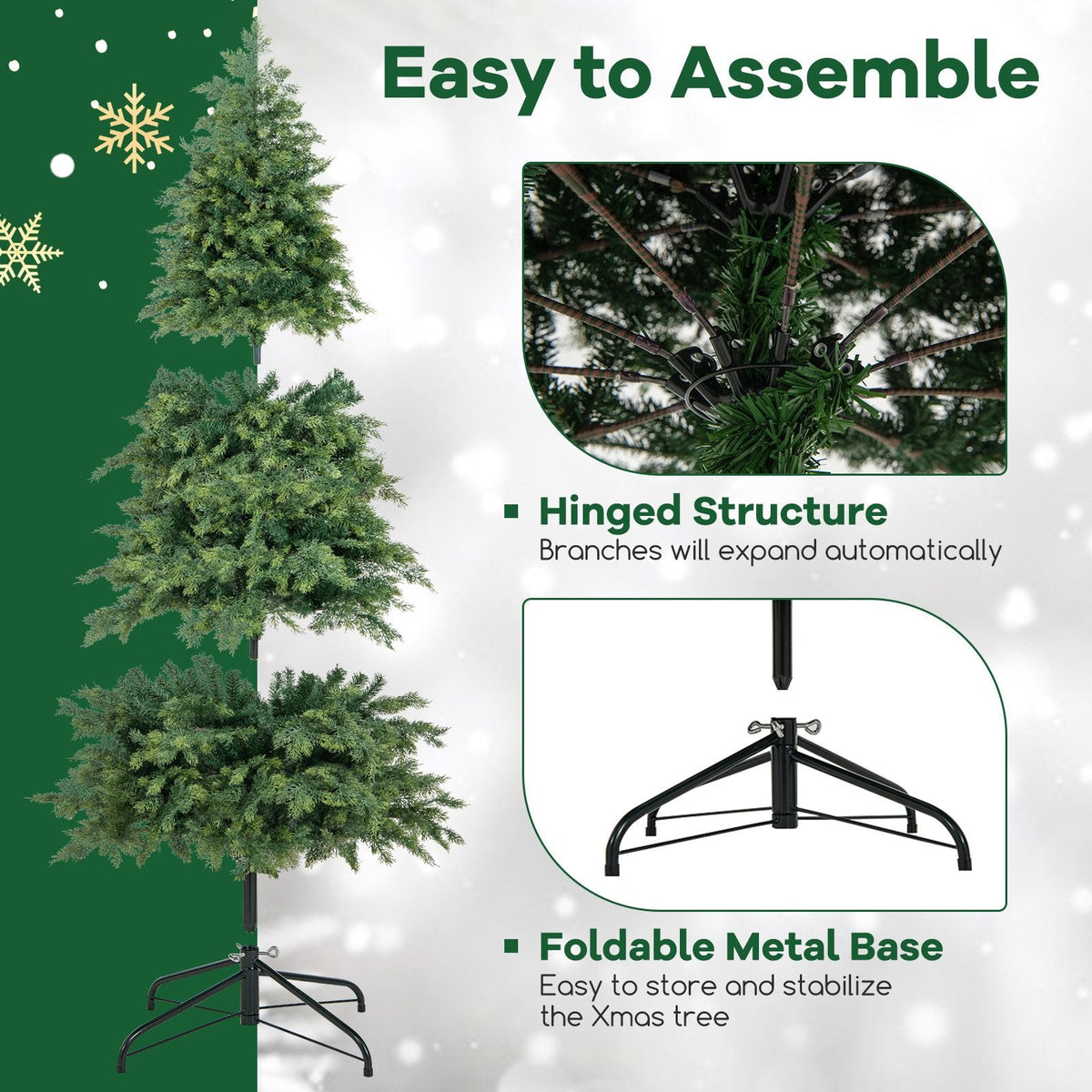 6 FT Artificial Christmas Tree, Unlit Hinged Spruce with 721 PE and PVC Tips and Metal Base