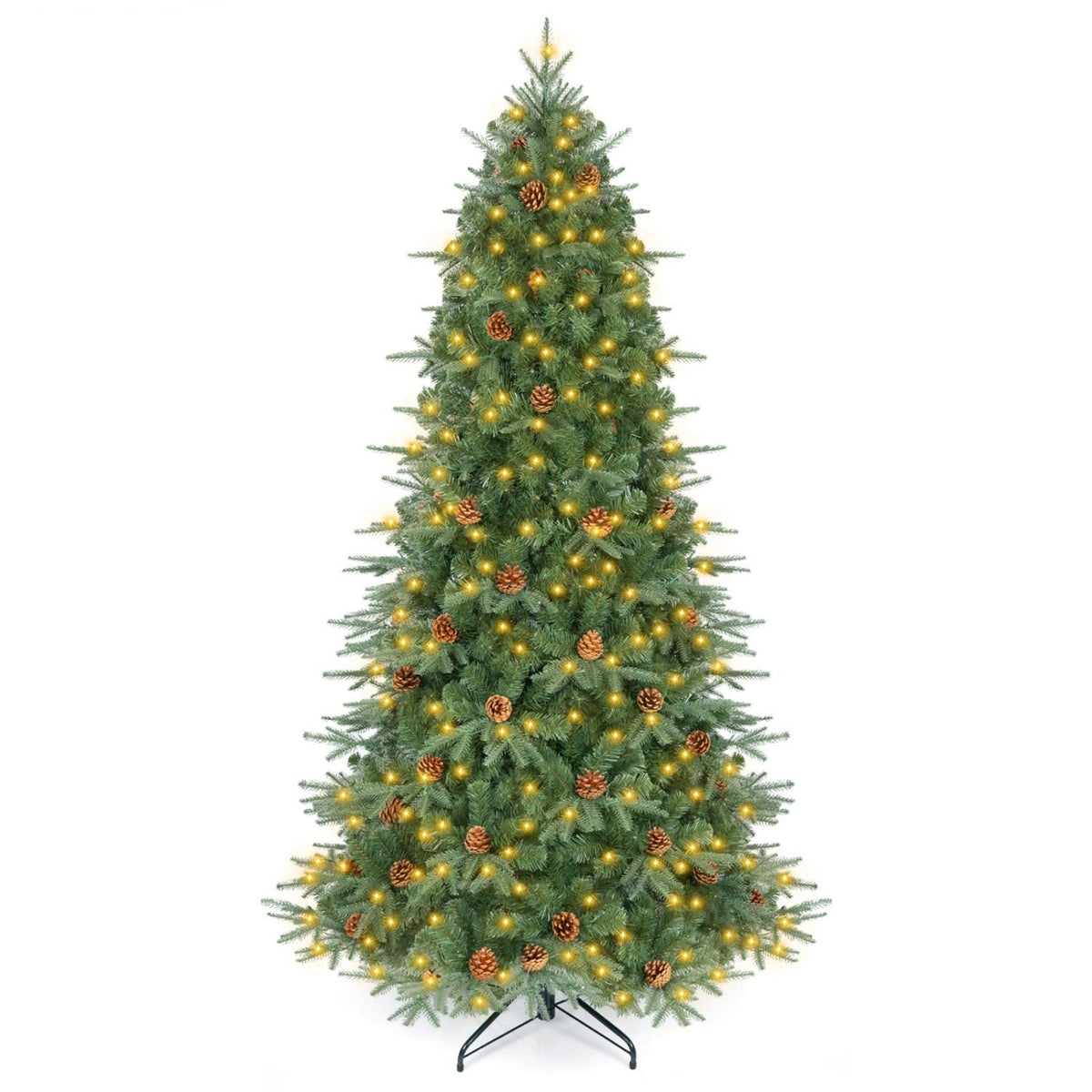 7 FT Pre-Lit Christmas Tree with 925 Tips, 61 Natural Pine Cones and 460 Warm White LEDs