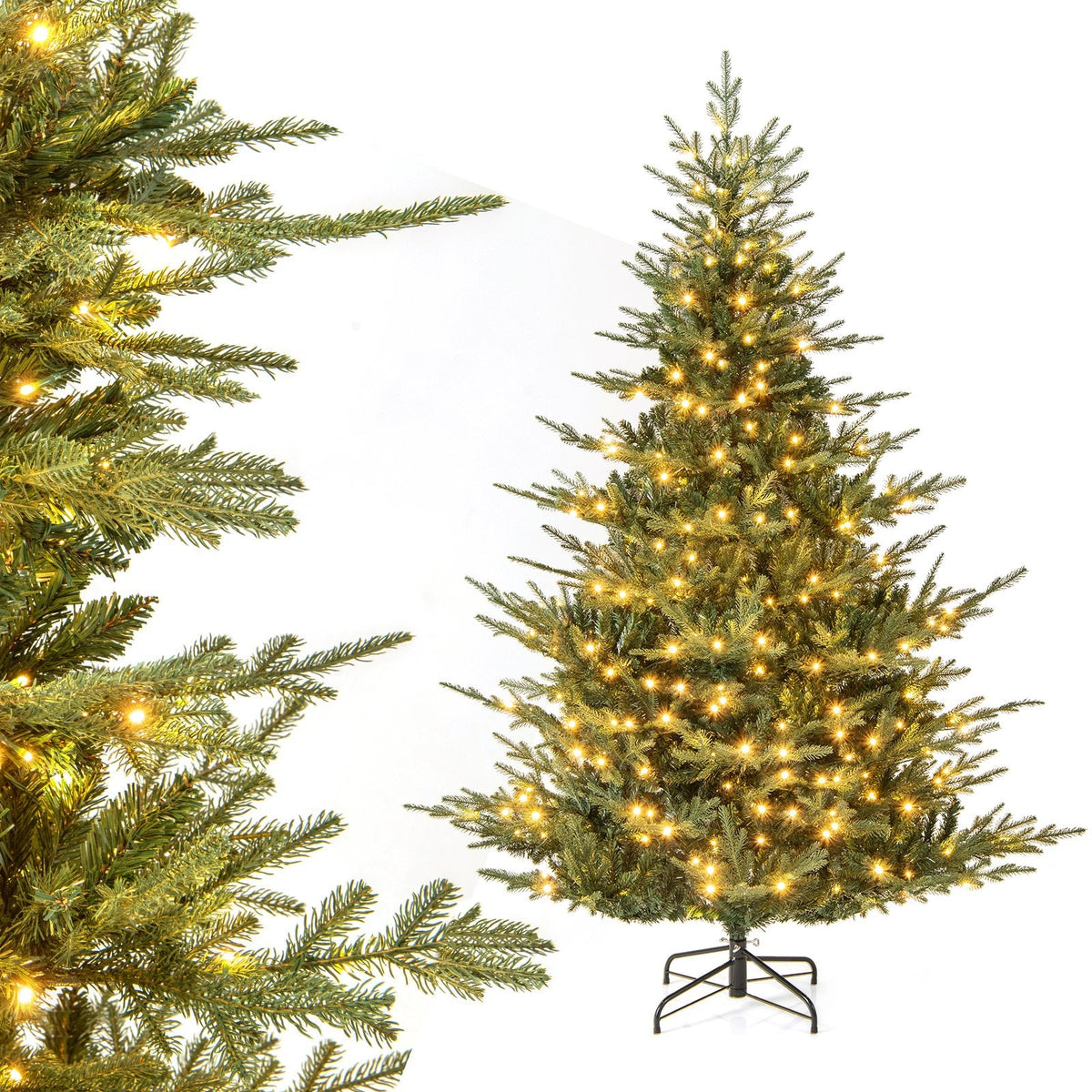 7 FT Pre-Lit Layered Christmas Tree with 1102 PE and PVC Tips and 350 Warm White LEDs