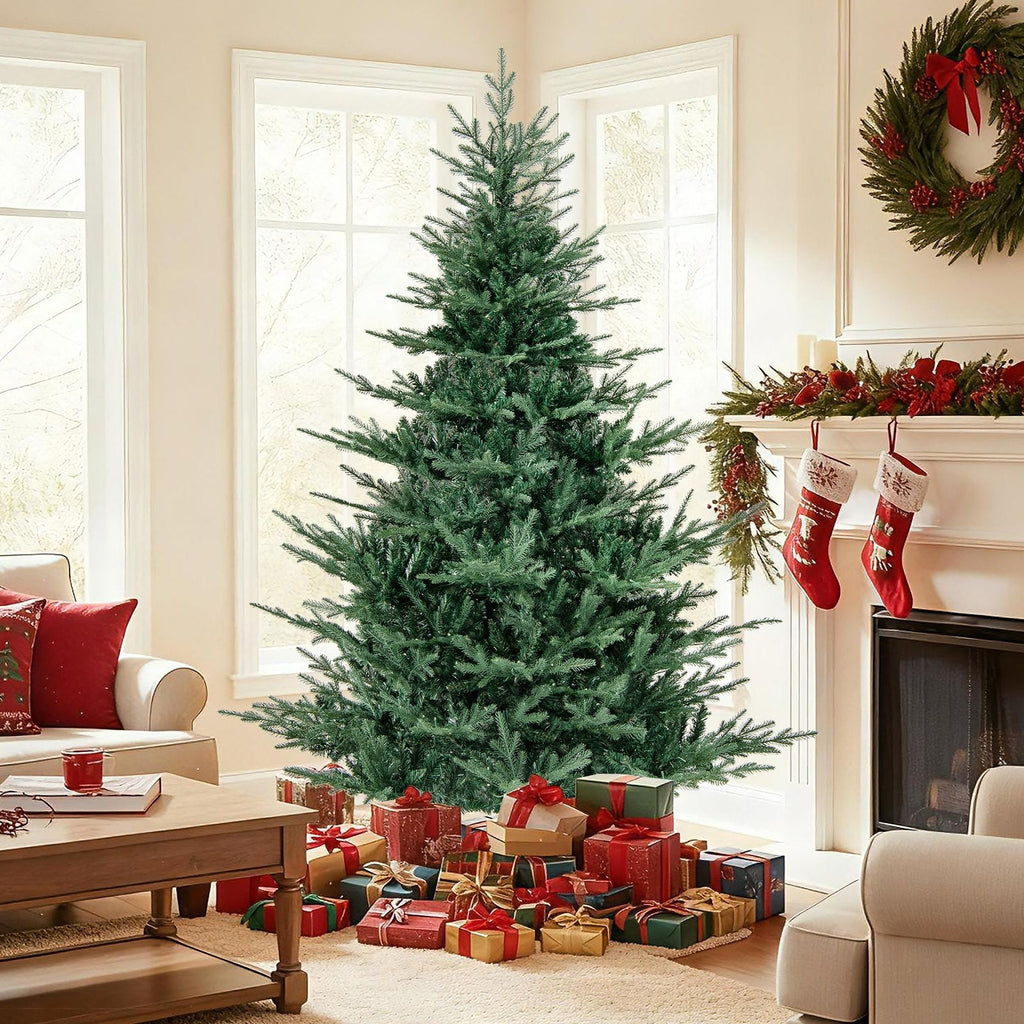 7 FT Pre-Lit Layered Christmas Tree with 1102 PE and PVC Tips and 350 Warm White LEDs
