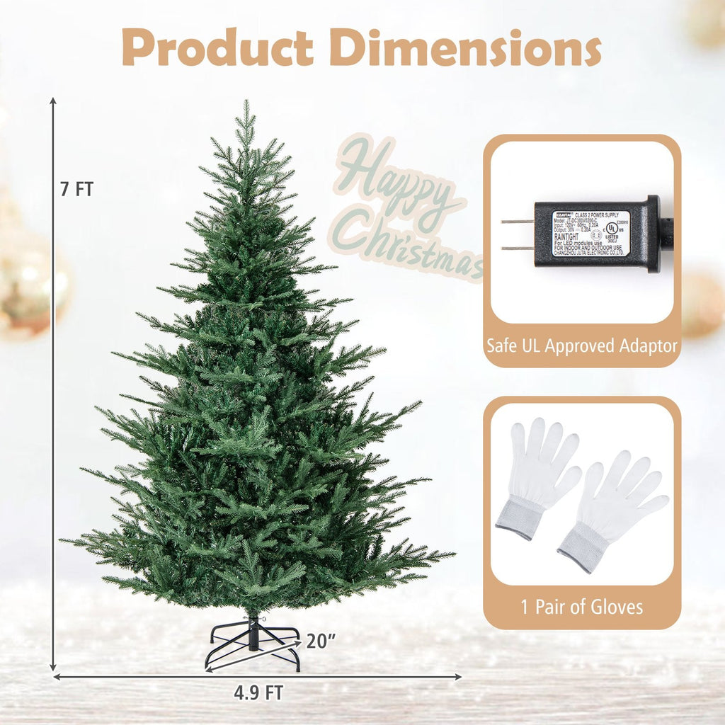 7 FT Pre-Lit Layered Christmas Tree with 1102 PE and PVC Tips and 350 Warm White LEDs