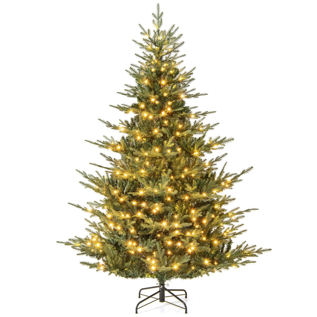 7 FT Pre-Lit Layered Christmas Tree with 1102 PE and PVC Tips and 350 Warm White LEDs