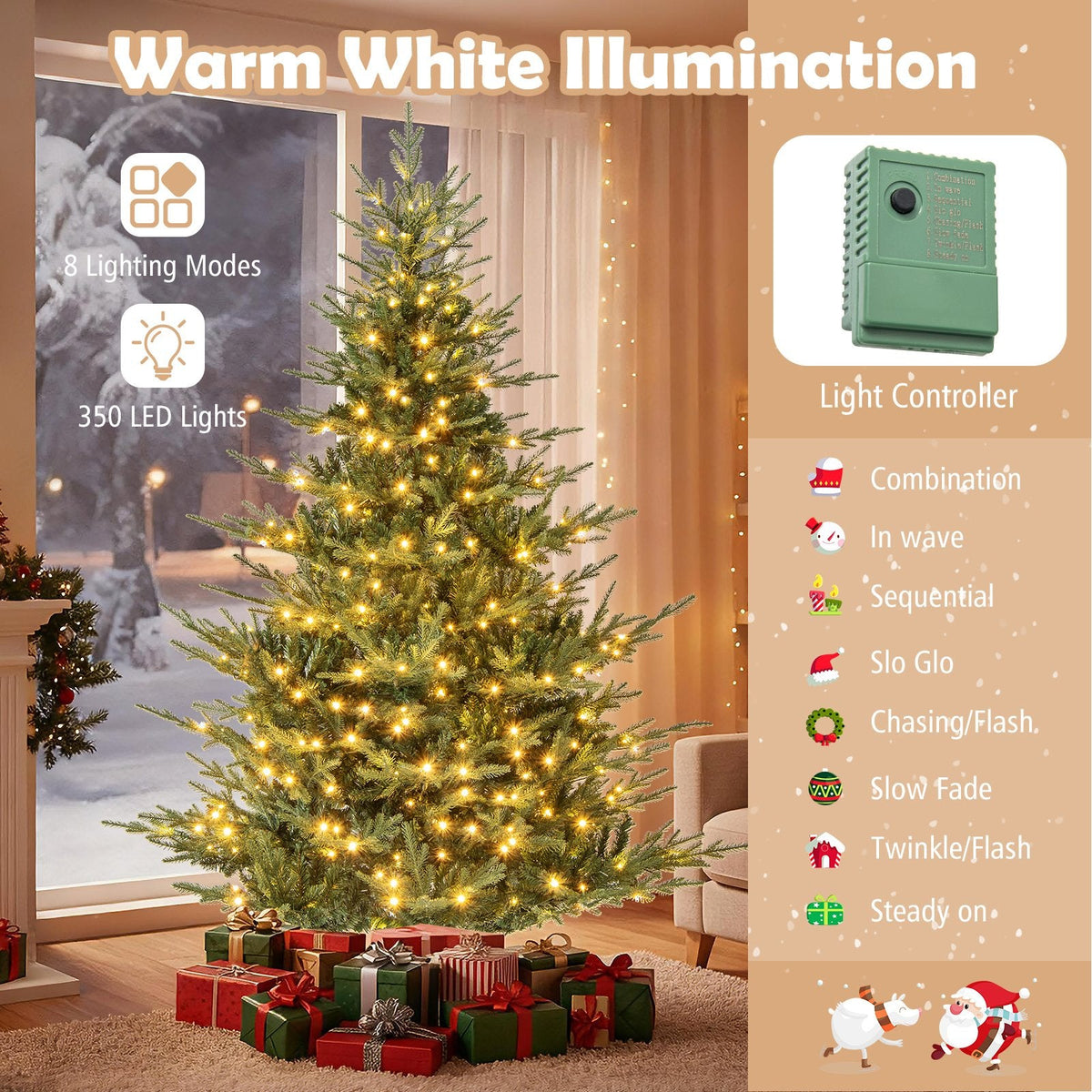 7 FT Pre-Lit Layered Christmas Tree with 1102 PE and PVC Tips and 350 Warm White LEDs