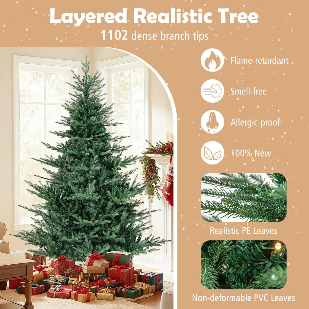 7 FT Pre-Lit Layered Christmas Tree with 1102 PE and PVC Tips and 350 Warm White LEDs