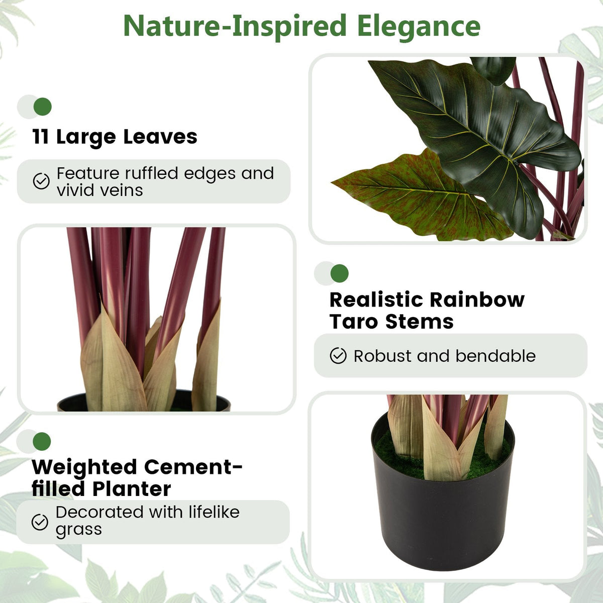 Artificial Rainbow Taro Tree 63 inches Tall with 11 Faux Leaves-1 Pack