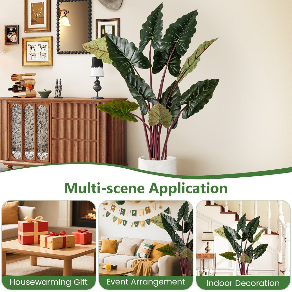 Artificial Rainbow Taro Tree 63 inches Tall with 11 Faux Leaves-1 Pack