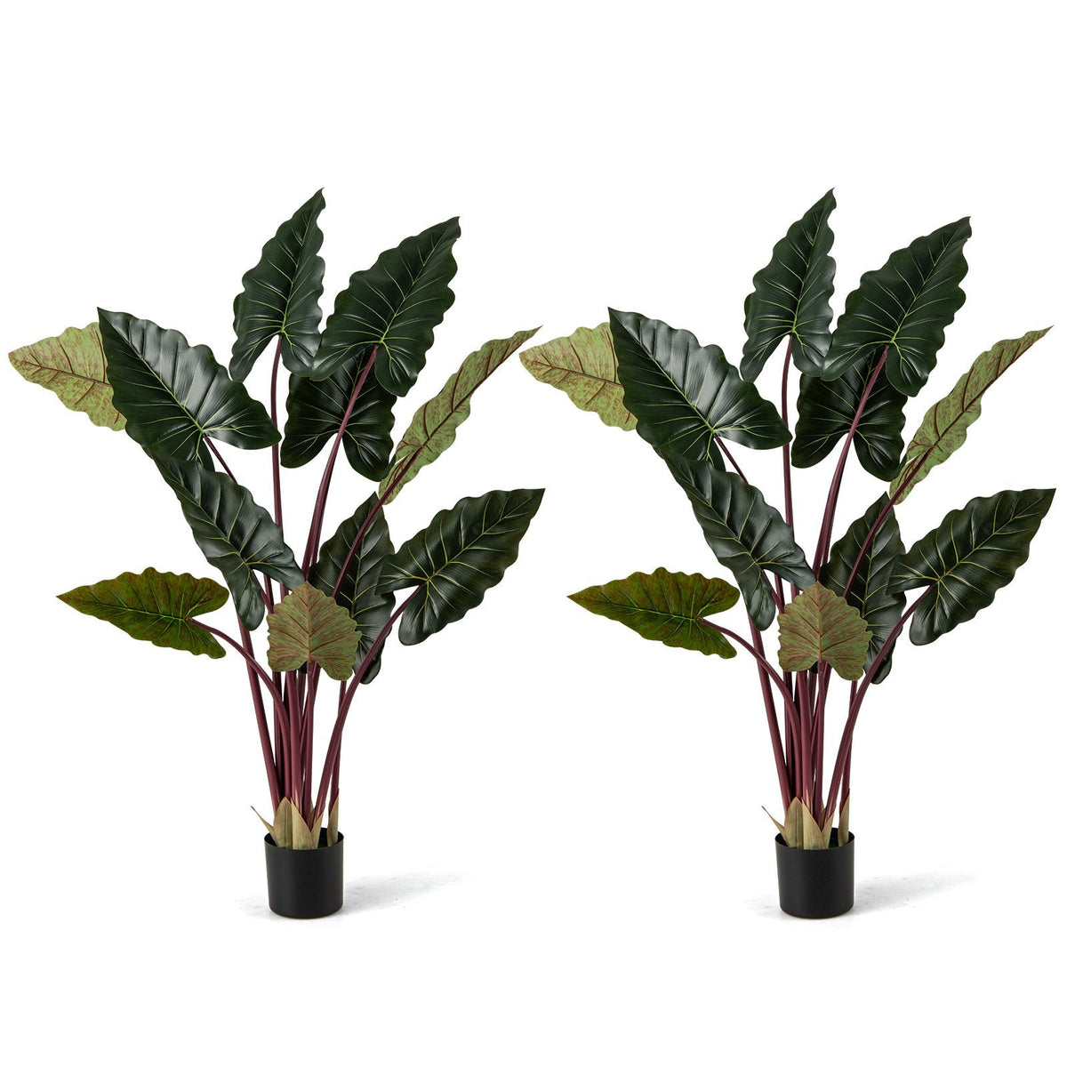 Artificial Rainbow Taro Tree 63 inches Tall with 11 Faux Leaves-2 Pack
