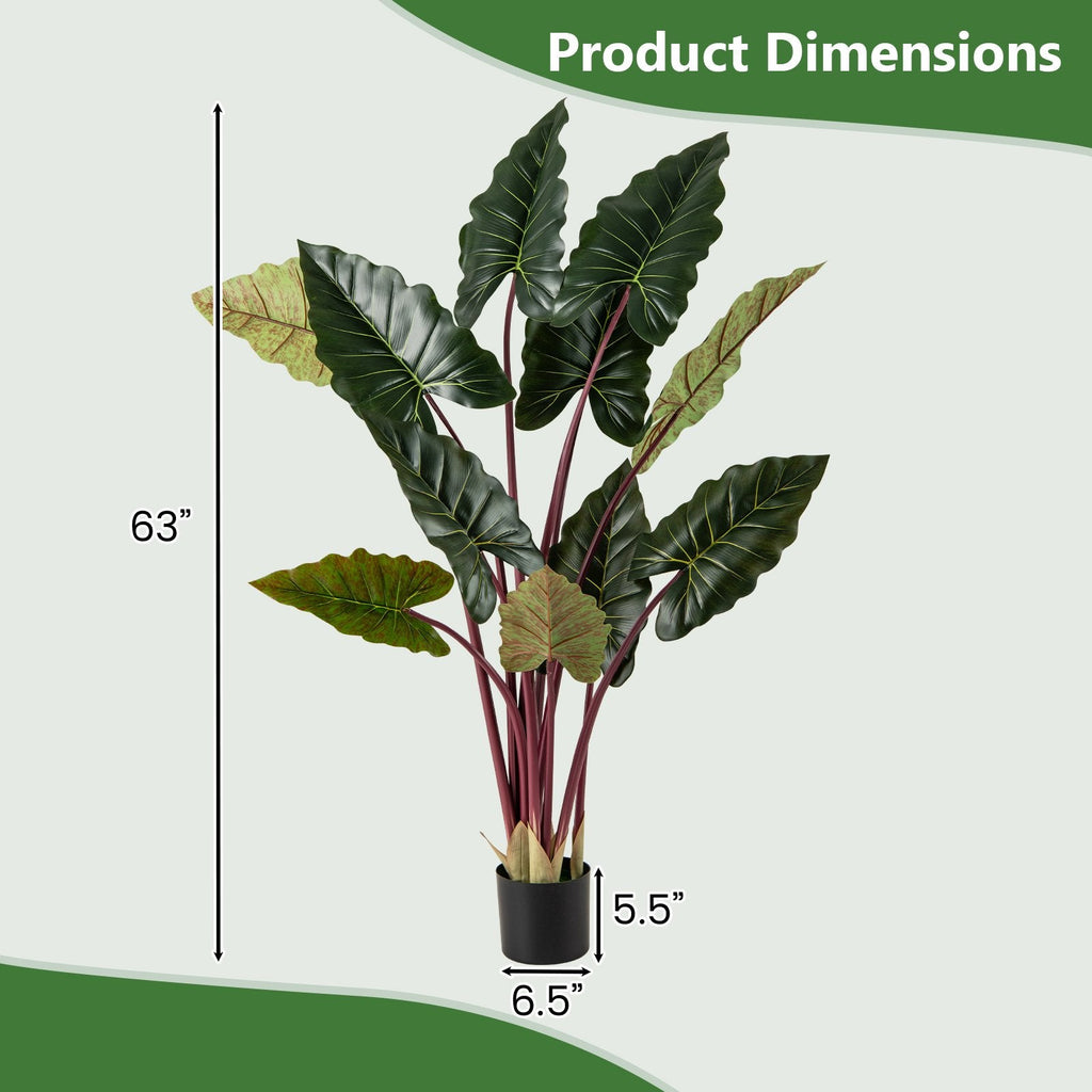 Artificial Rainbow Taro Tree 63 inches Tall with 11 Faux Leaves-2 Pack