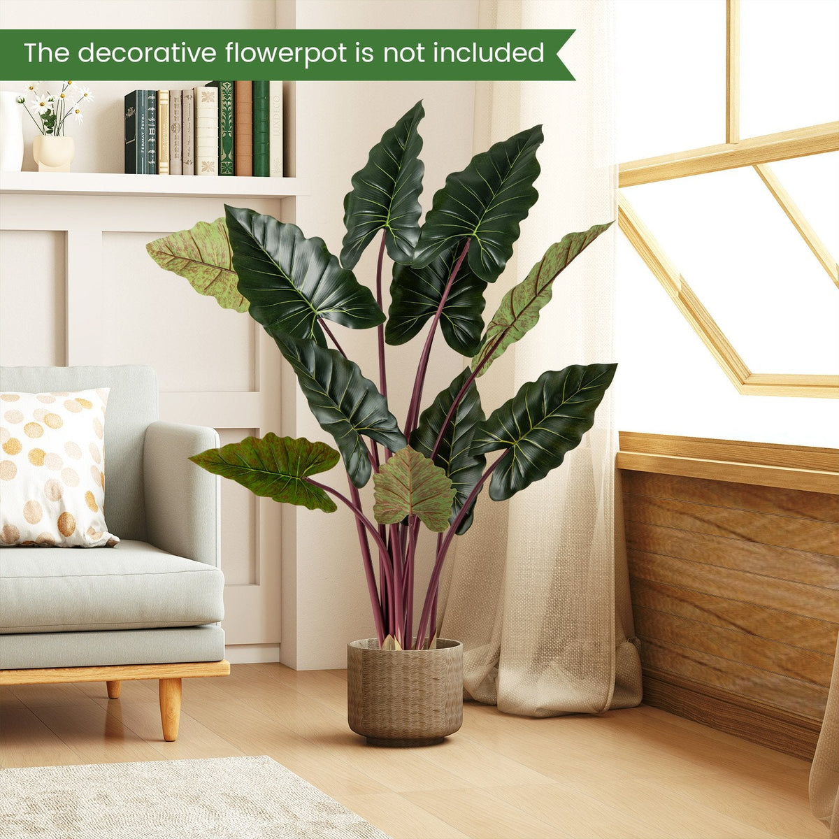 Artificial Rainbow Taro Tree 63 inches Tall with 11 Faux Leaves-2 Pack