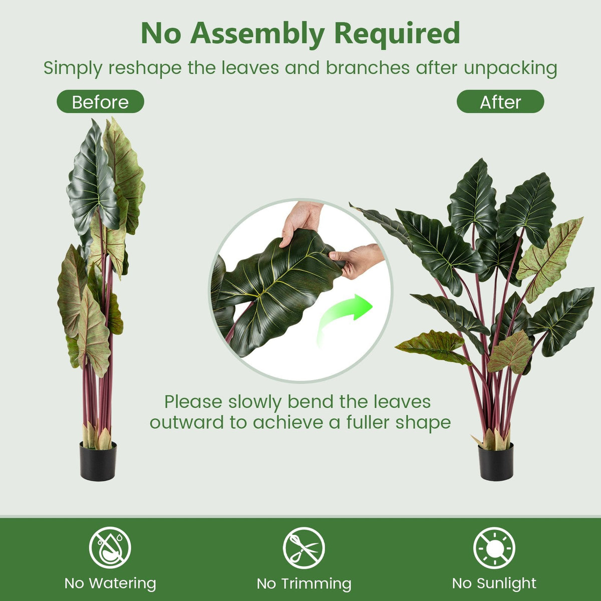 Artificial Rainbow Taro Tree 63 inches Tall with 11 Faux Leaves-2 Pack