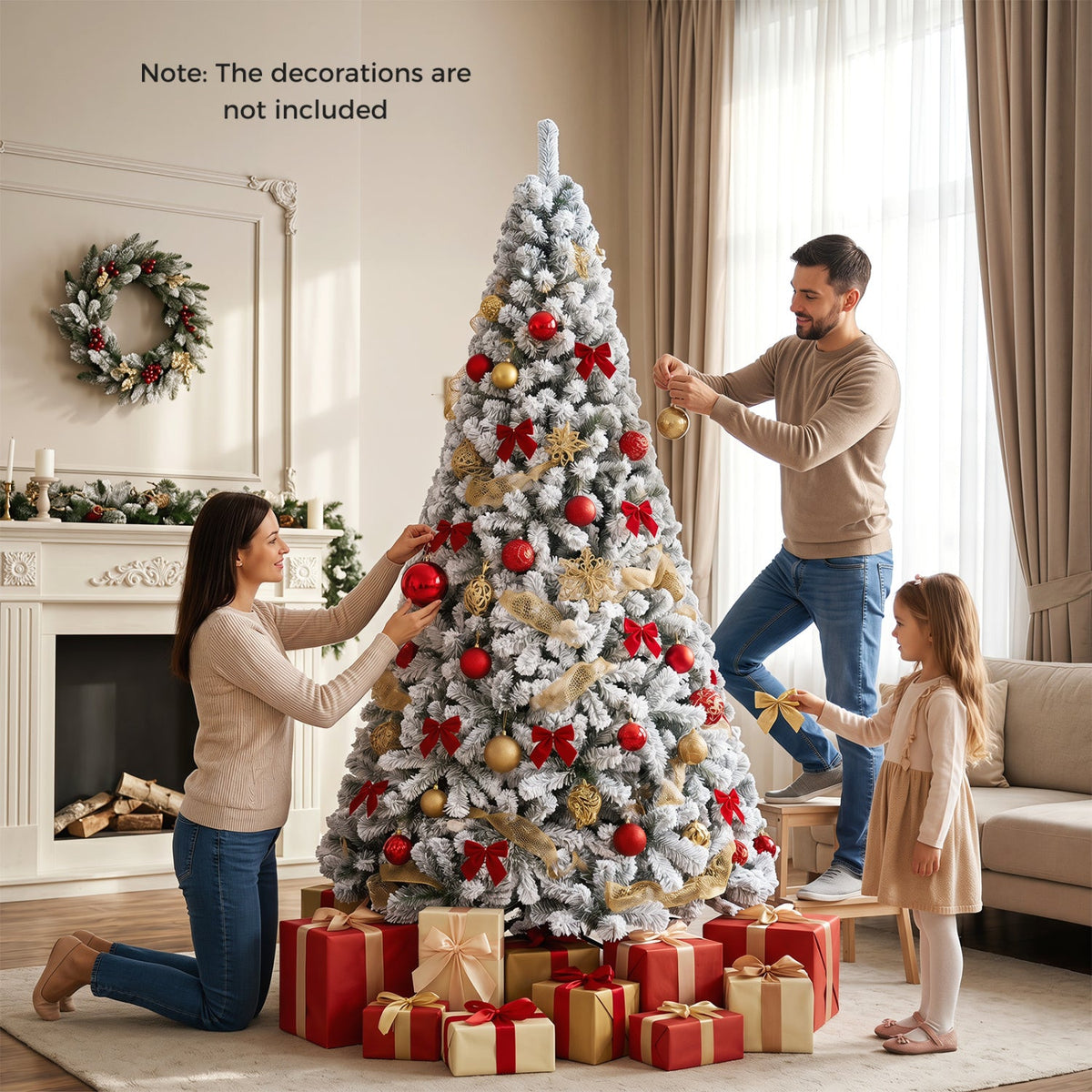 7.5 FT Snow Flocked Artificial Christmas Tree with 1010 Branch Tips and Four Sections