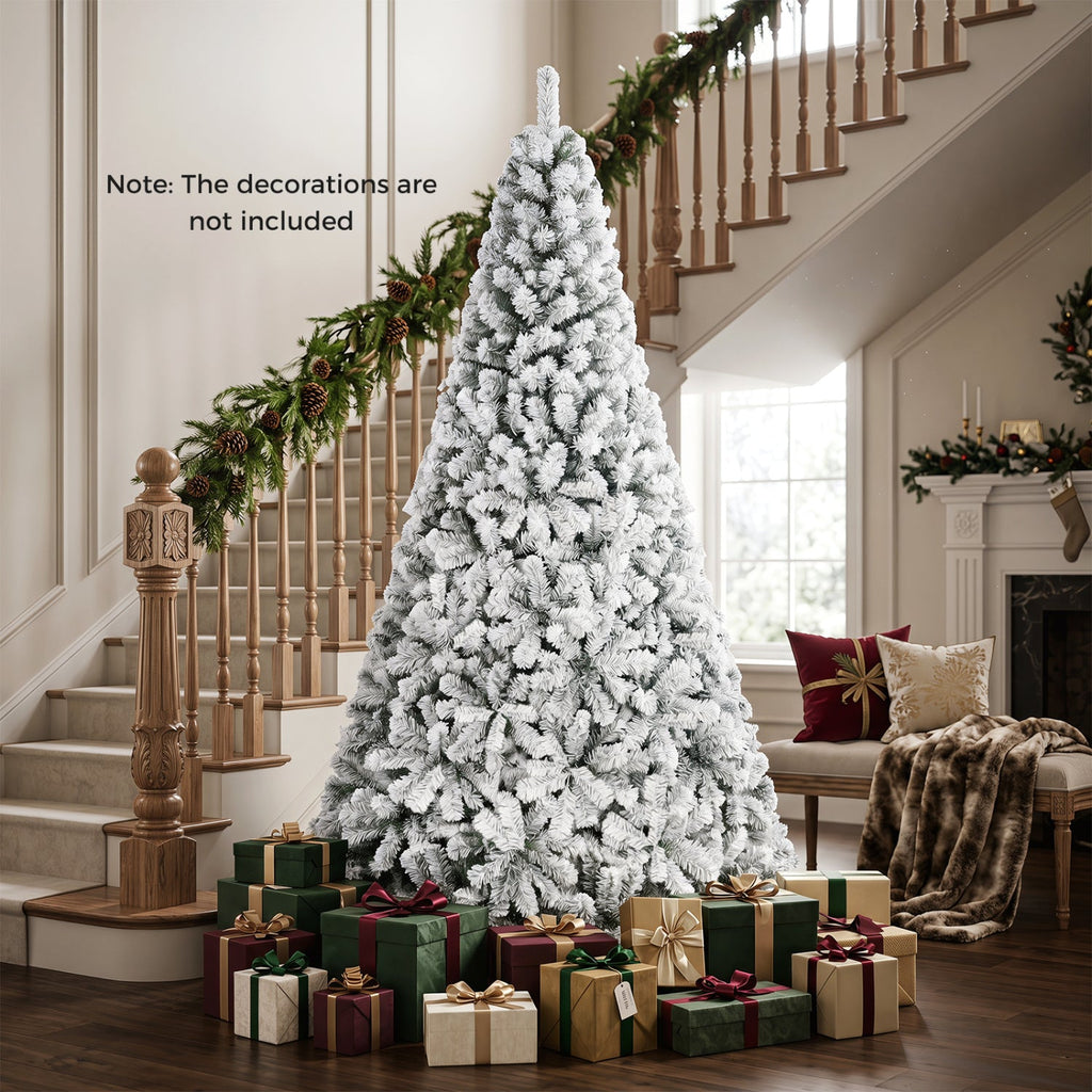 7.5 FT Snow Flocked Artificial Christmas Tree with 1010 Branch Tips and Four Sections