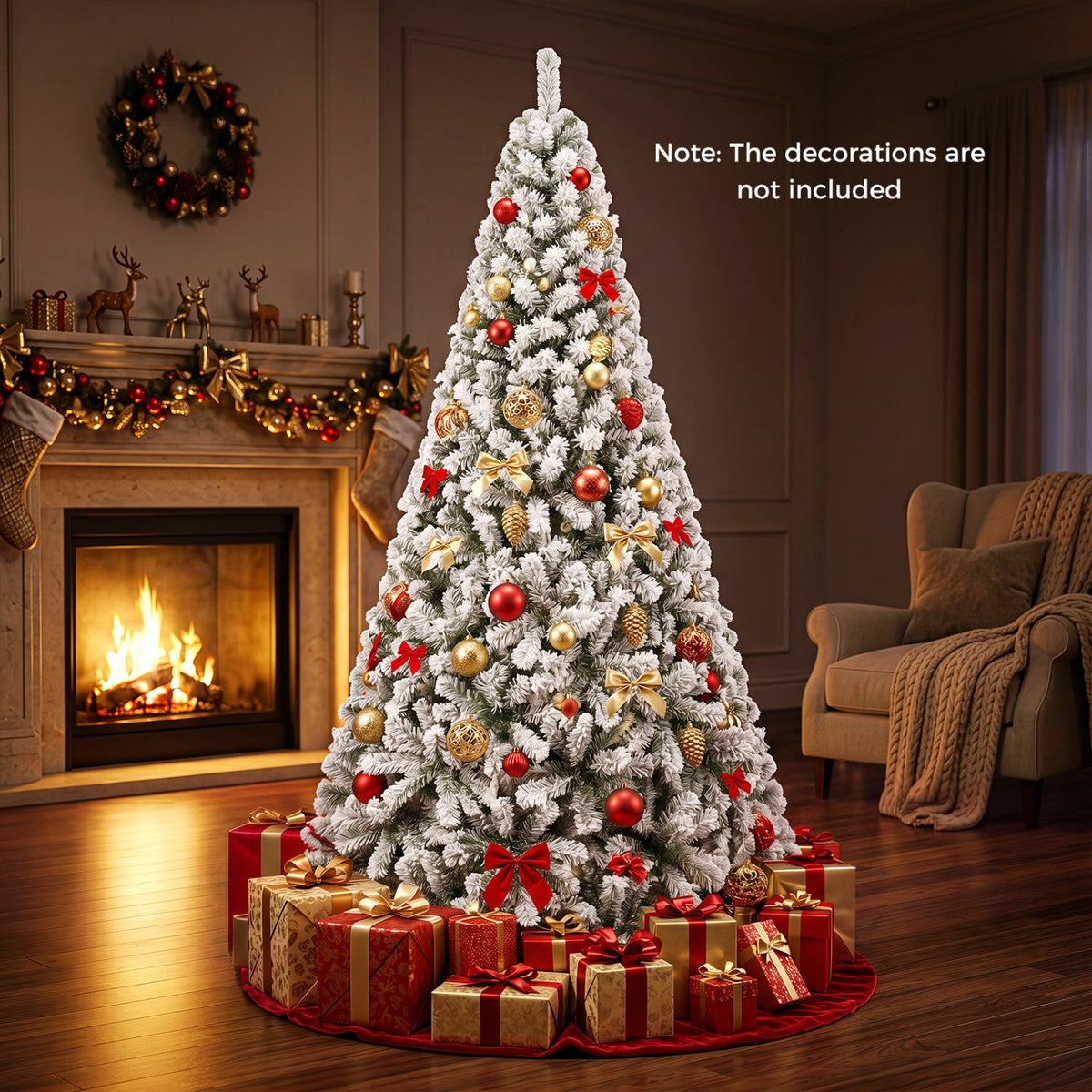 7.5 FT Snow Flocked Artificial Christmas Tree with 1010 Branch Tips and Four Sections