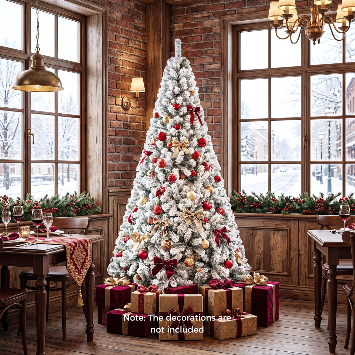7.5 FT Snow Flocked Artificial Christmas Tree with 1010 Branch Tips and Four Sections