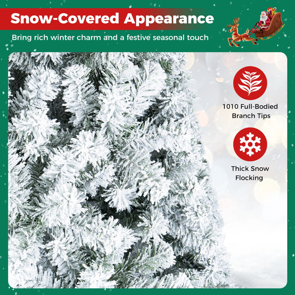 7.5 FT Snow Flocked Artificial Christmas Tree with 1010 Branch Tips and Four Sections