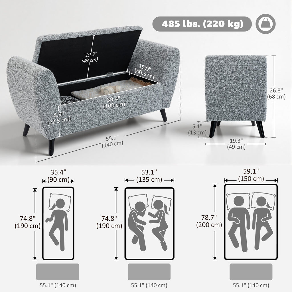 Upholstered Storage Bench with Arms, Modern Ottoman Bench for Bedroom, Entryway, and Living Room, Black