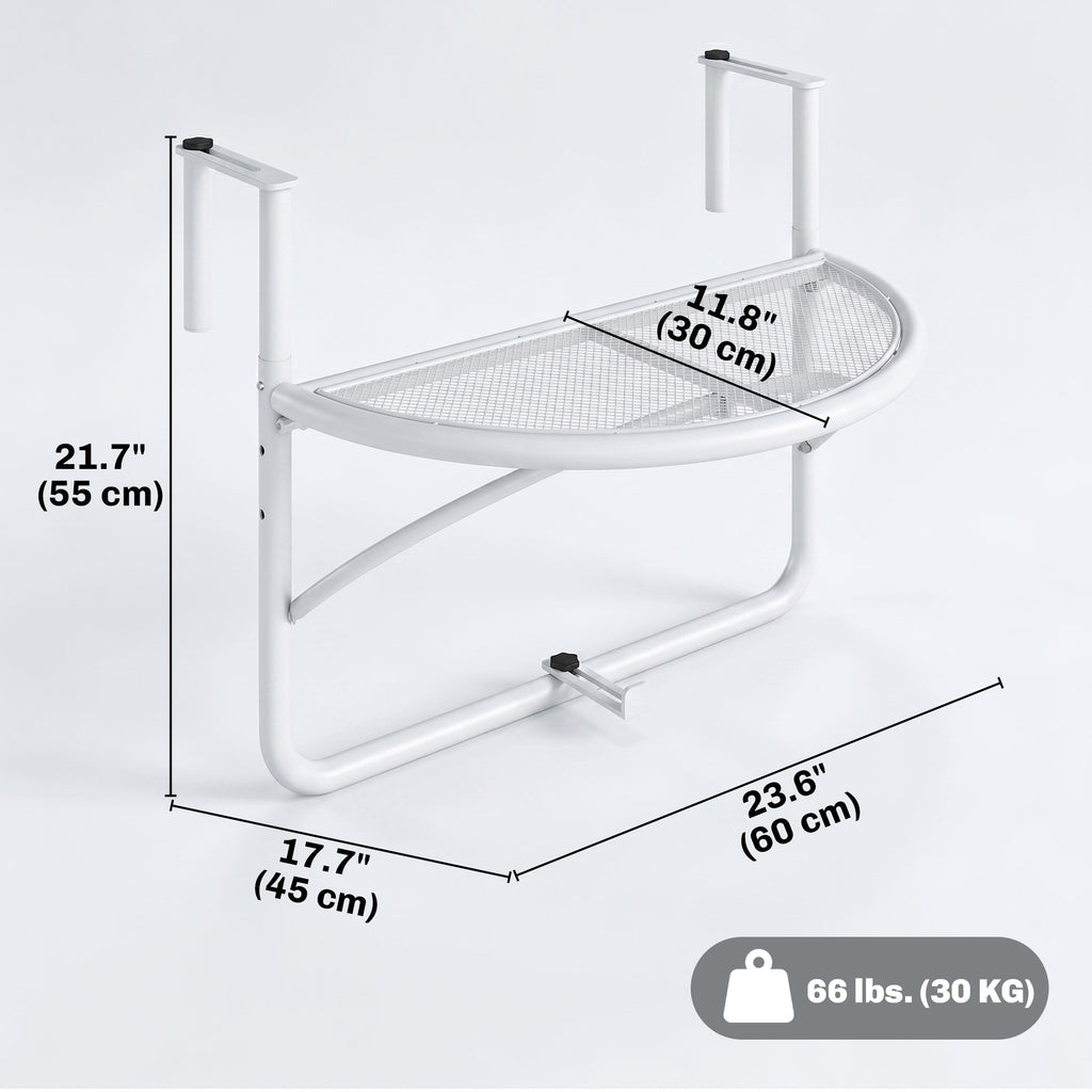 Adjustable Balcony Hanging Railing Table, Metal Mounting Mini Wall Desk Storage Rack, Outdoor Flower Stand Serving Table Half Round, Grey