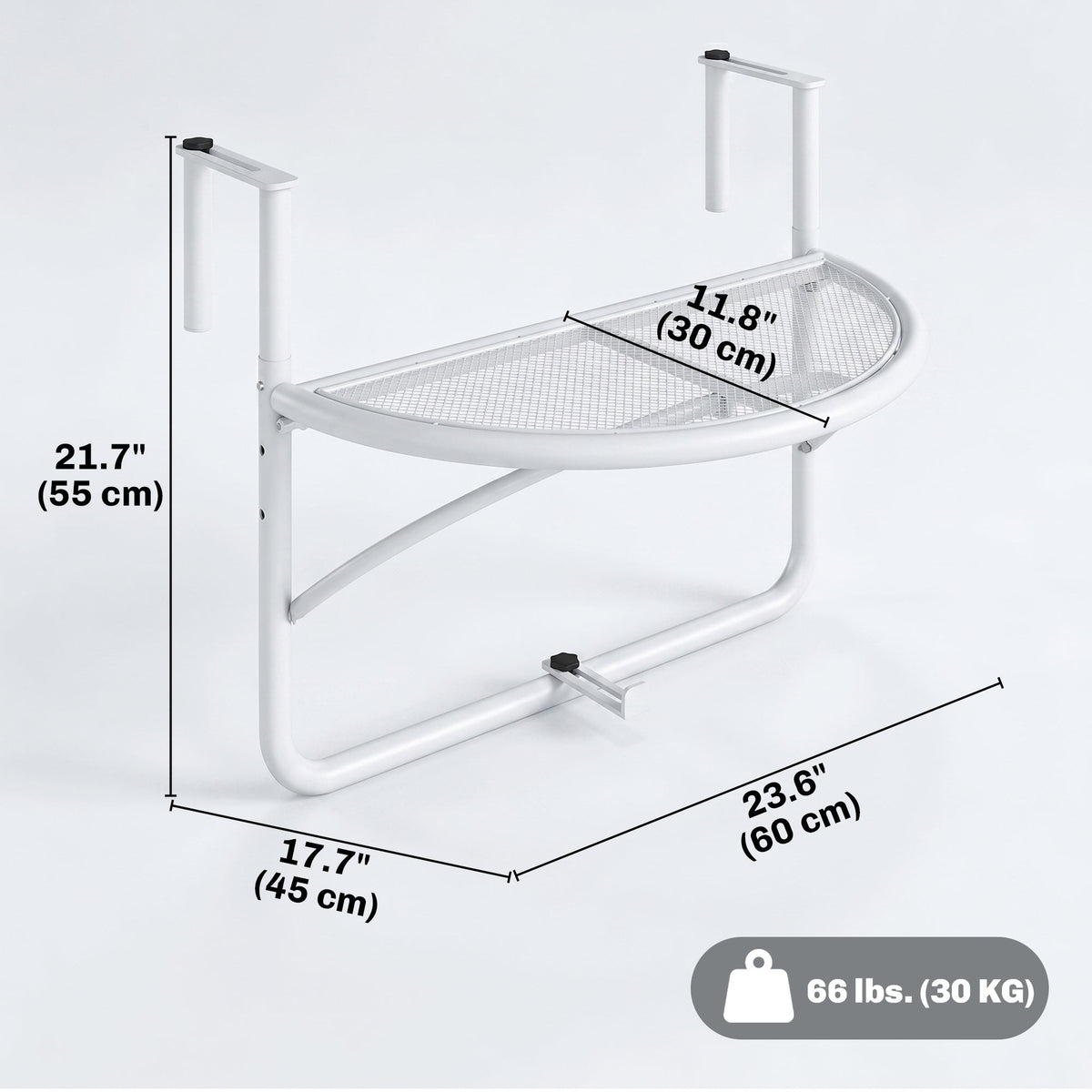 Adjustable Balcony Hanging Railing Table, Metal Mounting Mini Wall Desk Storage Rack, Outdoor Flower Stand Serving Table Half Round, Grey