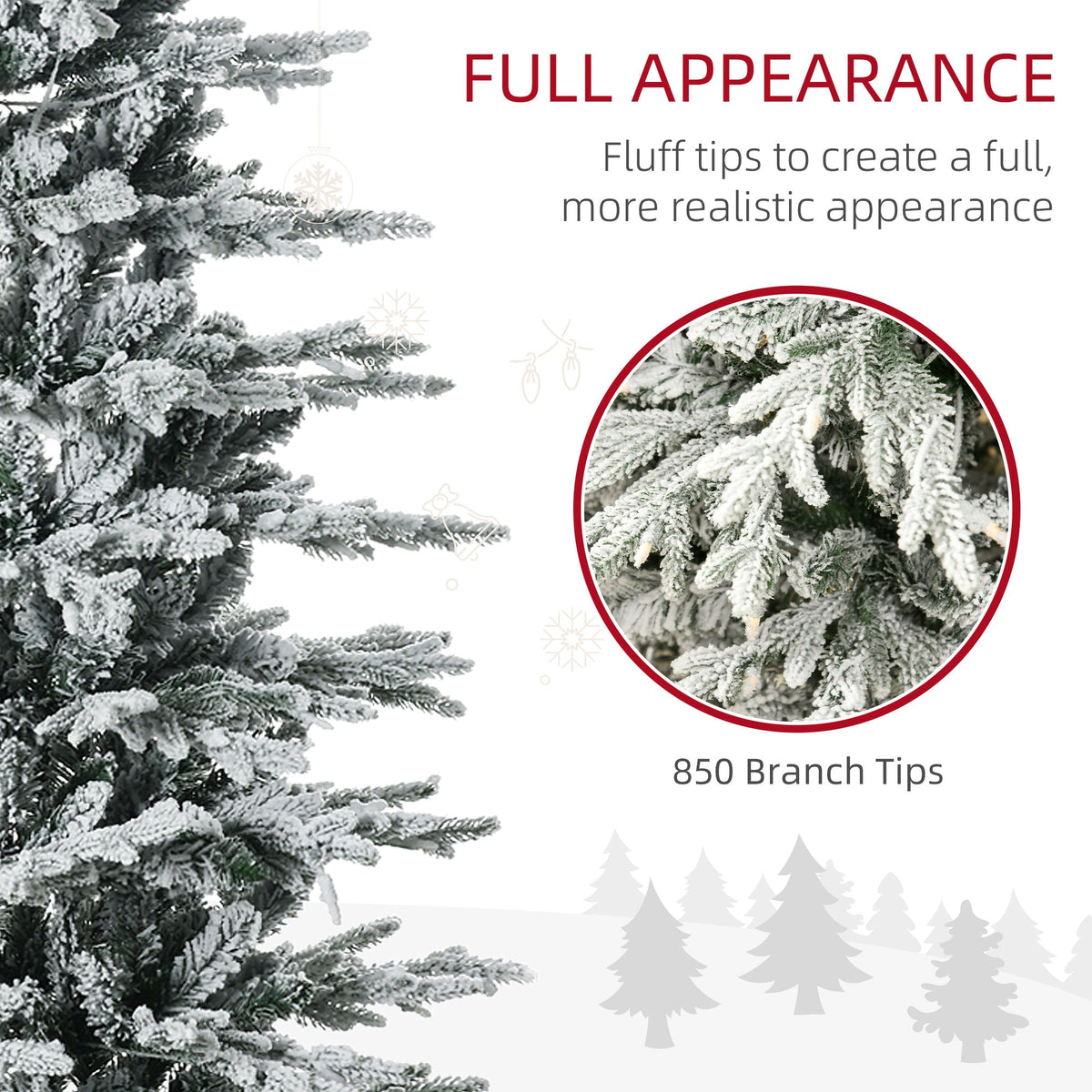 6' Pre Lit Arctic Fir Artificial Flocked Christmas Trees, with Snow Branches, Warm White UL Listed Clear Lights