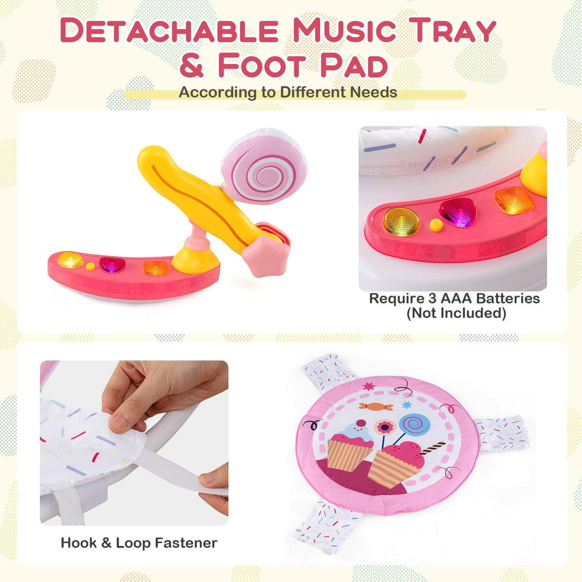 Baby Activity Center Height Adjustable Baby Bouncing Saucer with Interactive Toys-Pink
