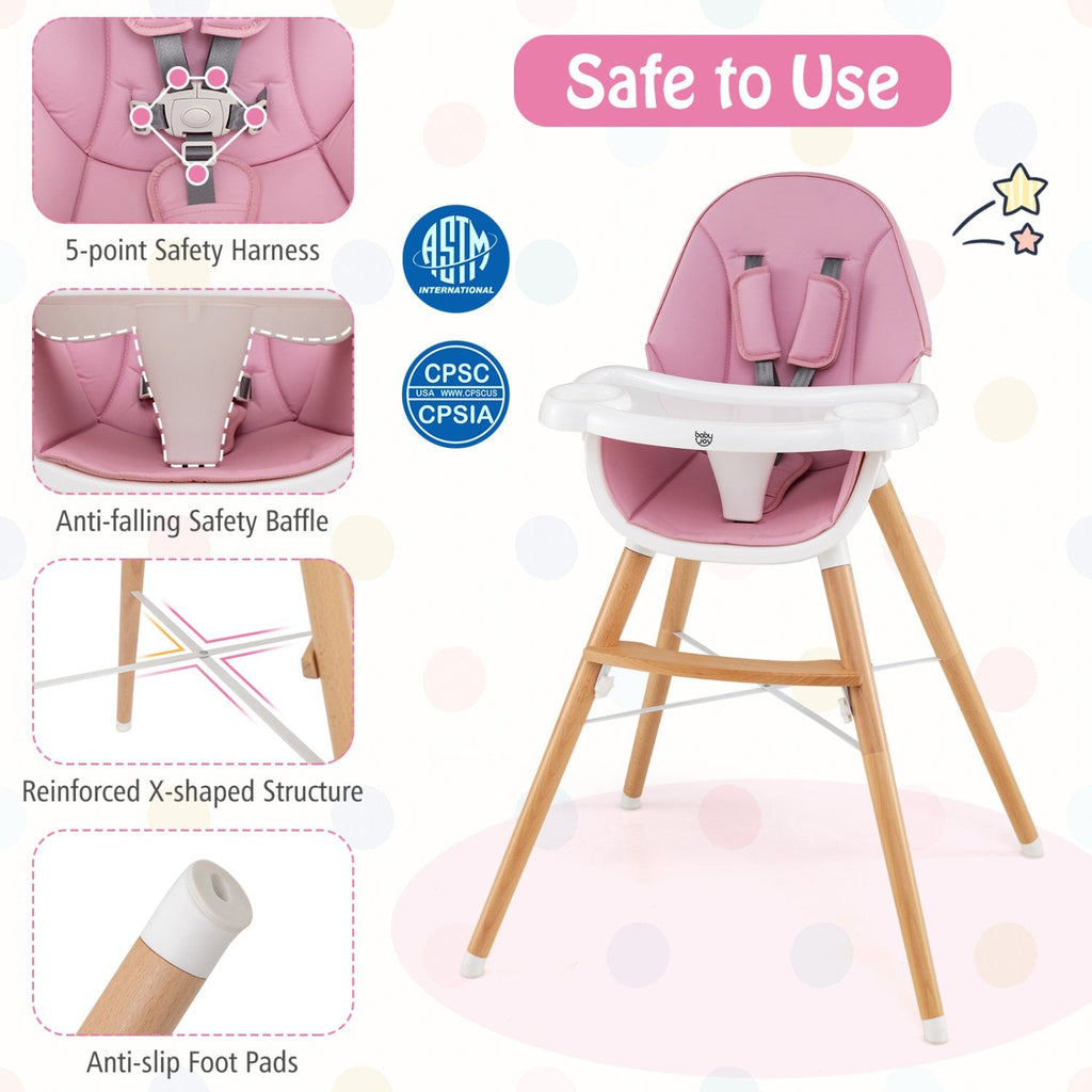 Baby High Chair with Dishwasher Safe Tray-Pink