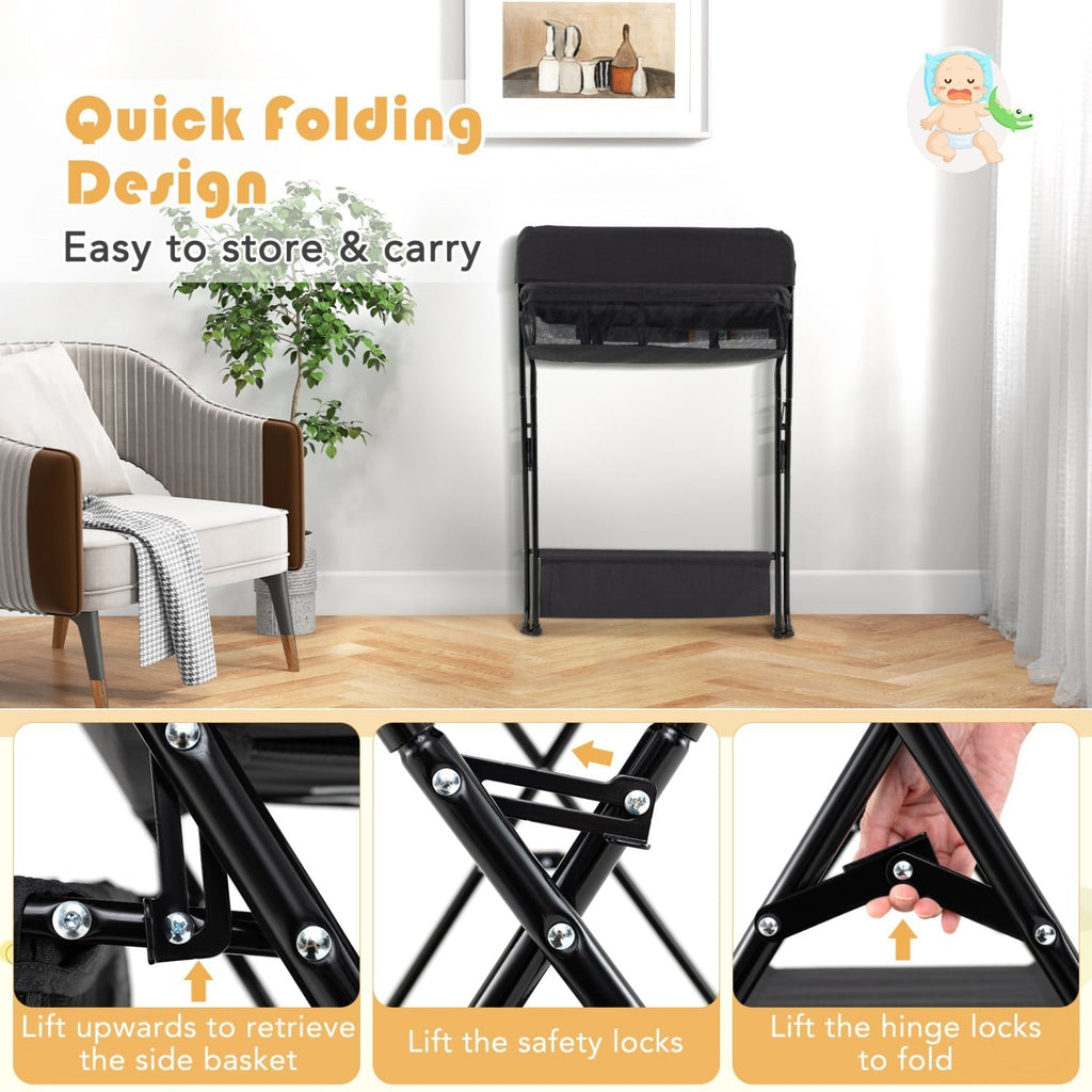 Baby Storage Folding Diaper Changing Table-Black